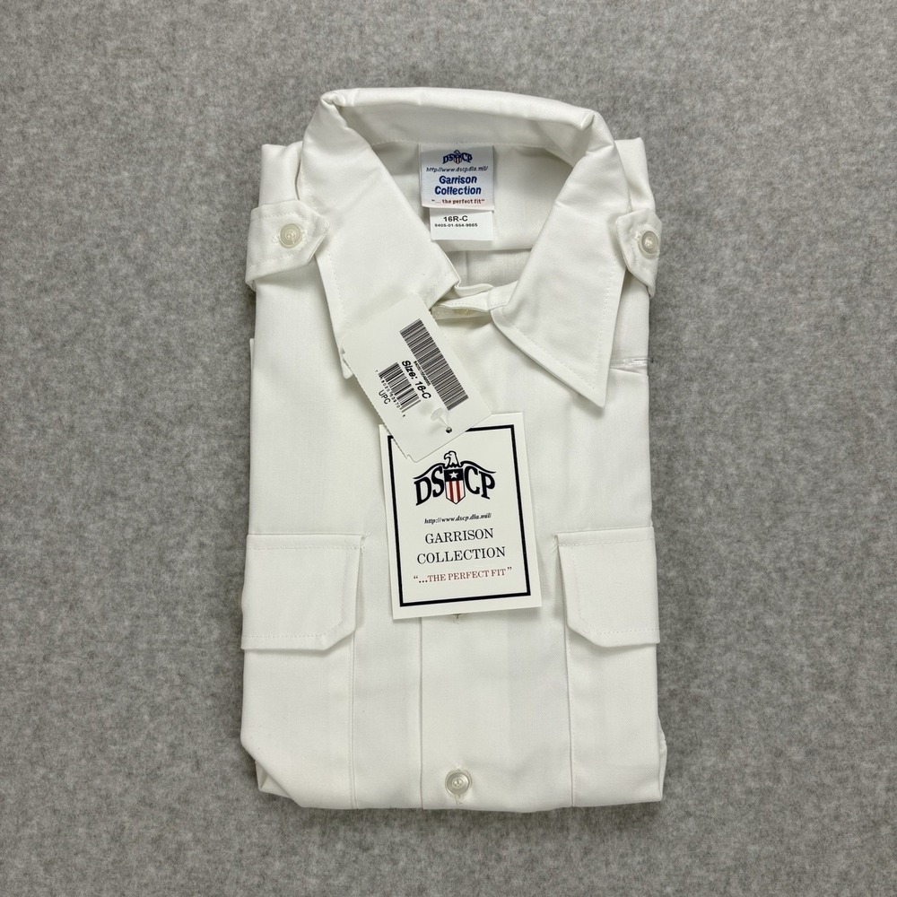 DSCP Garrison Collection Military Dress Shirt Mens 16R-C White Epaulets Uniform